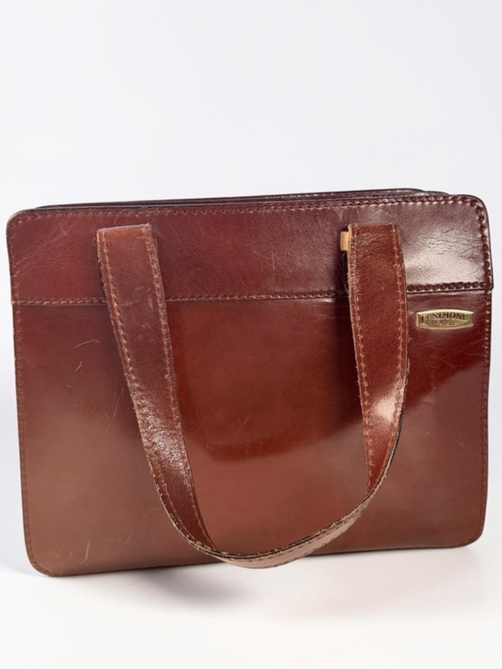 Vintage C Simone Firenze Italian Leather Briefcase Tote Business Bag Burgundy